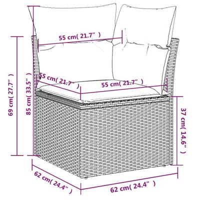 11-delige Loungeset met kussens poly rattan bruin - thumbnail