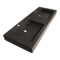Brauer Lava Wastafel - 120 cm - met 2 Spoelbakken en 2 Kraangaten - Natuursteen Basalt Antraciet - thumbnail