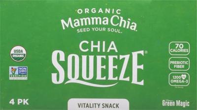 Mamma Chia Organic Squeeze Vitality Snack, Green Magic, 4 ct, package may vary