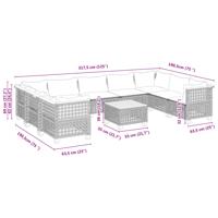 10-delige Loungeset met kussens poly rattan grijs - thumbnail