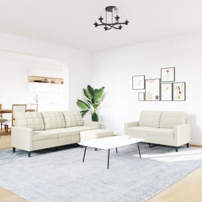 3-delige Loungeset met kussens fluweel crèmekleurig