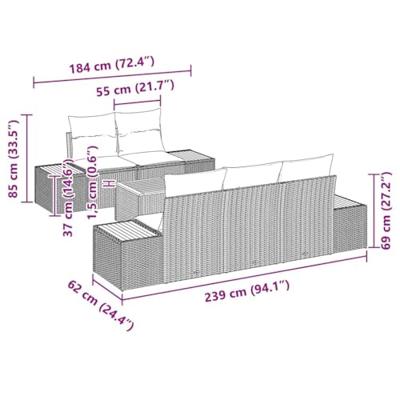 Tuinbankenset met kussen 6 pcs Grijs Poly riet