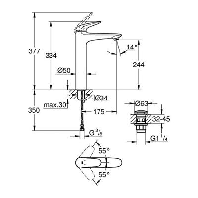 Wastafelkraan Grohe Wave New XL-size met Push Open Chroom - thumbnail