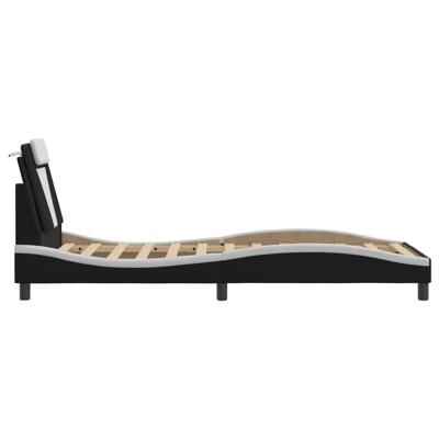Bedframe met hoofdbord kunstleer zwart en wit 80x200 cm - thumbnail