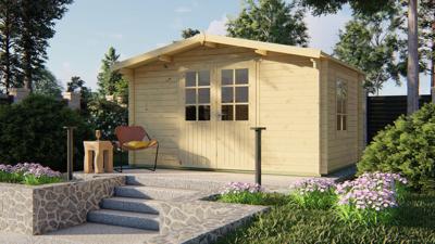 Tuindeco Dyre Blokhut 400x300 cm 40 mm vuren blank- Zadeldak- Onbehandeld vurenhout- Tuindeco