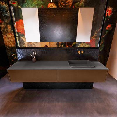 Badkamermeubelset Mondiaz Erin 200 cm met 2 Lades met RIDGE Wastafel Rechts Dark grey Zonder Kraangaten Greeploos Mat Rust