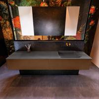 Badkamermeubelset Mondiaz Erin 200 cm met 2 Lades met RIDGE Wastafel Rechts Dark grey Zonder Kraangaten Greeploos Mat Rust - thumbnail