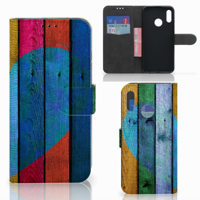 Huawei P Smart 2019 Book Style Case Wood Heart - Cadeau voor je Vriend