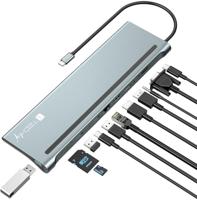 TECHLY 365368 docking station 12 in 1 USB-C-hub VGA HDMI DP RJ45 met Micro SD/SD-speler donkergrijs - thumbnail