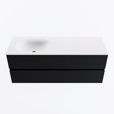 MONDIAZ VICA 130cm badmeubel onderkast Urban 2 lades. Wastafel MOON links zonder kraangat, kleur Talc.