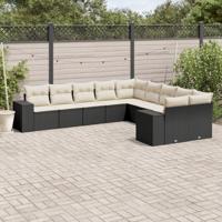 10-delige Loungeset met kussens poly rattan zwart - thumbnail