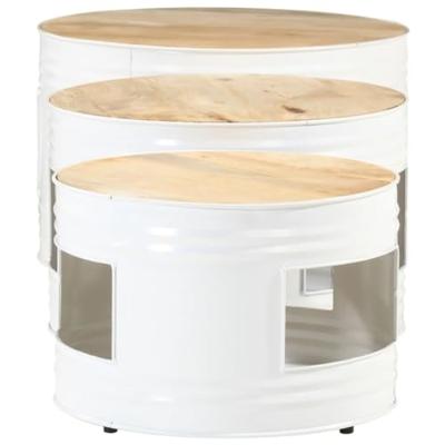 Bartafels 3 st trommelvormig massief ruw mangohout Bartafels 3 st trommelvormig massief ruw mangohout