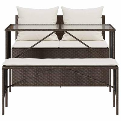 3-delige Tuinset met kussens poly rattan bruin