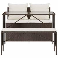 3-delige Tuinset met kussens poly rattan bruin - thumbnail
