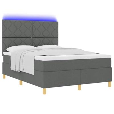Boxspring Bed met Matras & LED Donkergrijs 140x200 cm Stof