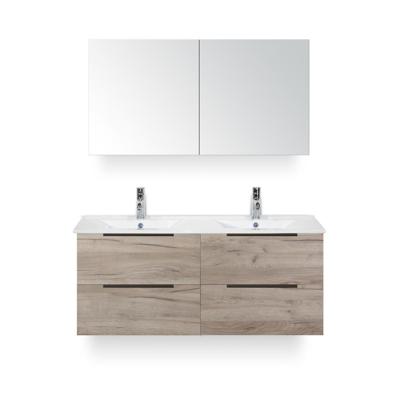 Seville Badmeubelset 120 cm - 4 laden Craft Oak Edge - Wastafel Enjoy Dubbel - met Spiegelkast
