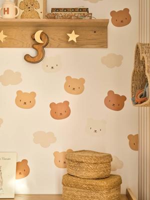 Set van 20 stickers beertjes en wolken beige