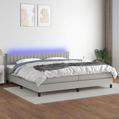 Boxspring met matras en LED stof lichtgrijs 200x200 cm