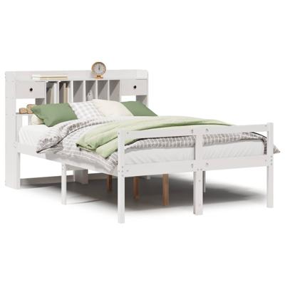 Bed met boekenkast zonder matras grenenhout wit 150x200 cm - thumbnail