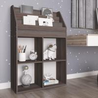 Kindertijdschriftenrek 71x30x114 cm bewerkt hout grijs en eiken - thumbnail