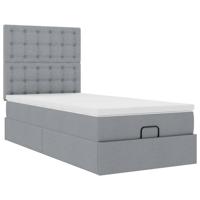 Ottoman bed met matras en LED's 90x190cm stof lichtgrijs - thumbnail