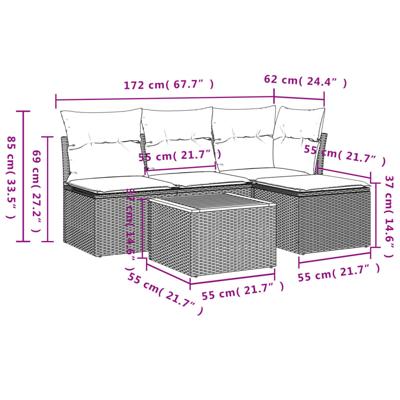 5-delige Loungeset met kussens poly rattan beige