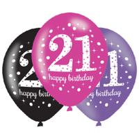 Ballonnen 21 Jaar Happy Birthday Pink, Paars En Zwart - thumbnail