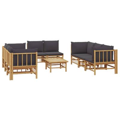 9-delige Loungeset met kussens bamboe donkergrijs