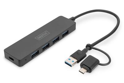 Digitus DA-70235 DA-70235 USB-hub 4 poorten USB-A USB 3.0 5 GBit/s Met USB-C stekker Zwart