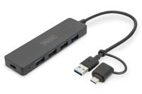 Digitus DA-70235 DA-70235 USB-hub 4 poorten USB-A USB 3.0 5 GBit/s Met USB-C stekker Zwart - thumbnail