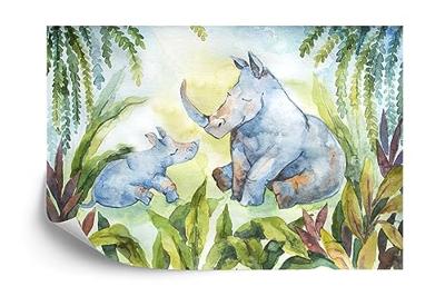 Fotobehang - Neushoorns voor in de Kinderkamer, te koop in 11 maten, incl behanglijm