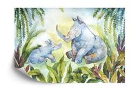 Fotobehang - Neushoorns voor in de Kinderkamer, te koop in 11 maten, incl behanglijm - thumbnail