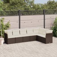 7-delige Loungeset met kussens poly rattan bruin - thumbnail