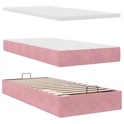 Ottoman bed met matras 90x190cm fluweel roze