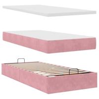 Ottoman bed met matras 90x190cm fluweel roze - thumbnail