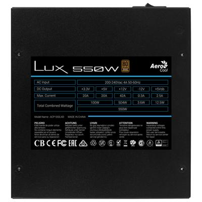 Aerocool LUX 550W power supply unit 20+4 pin ATX ATX Zwart