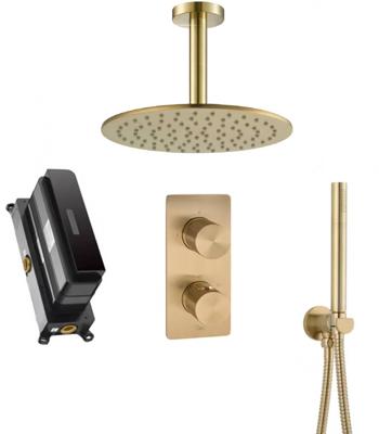 Ben Engraved Line Slim inbouw regendoucheset Ø25cm met plafondaansluiting geborsteld messing pvd