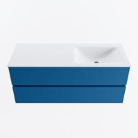 MONDIAZ VICA 120cm badmeubel onderkast Jeans 2 lades. Wastafel CLOUD rechts zonder kraangat, kleur Talc. - thumbnail