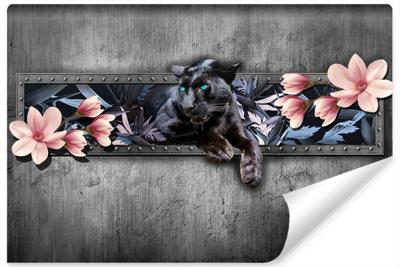 Fotobehang- Panter met magnolia bloesem, 11 maten, Premium Print, incl behanglijm