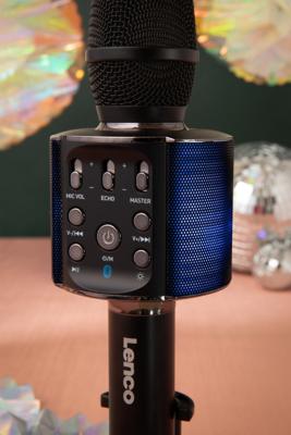 Lenco bmc-090bk bluetooth karaoke microfoon met speaker en verlichting zwart