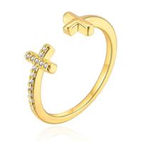 LGT JWLS Verstelbare Damesring van Metaal met Vergulde Afwerking en Zirkonia Kruis - thumbnail