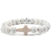 Memphis Kralen Armband met Natuursteen Kruis - Wit - thumbnail