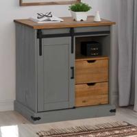 Dressoir HALDEN met schuifdeur 80x40x80 cm massief hout grijs - thumbnail