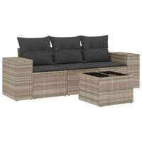 4-delige Loungeset met kussens poly rattan lichtgrijs - thumbnail
