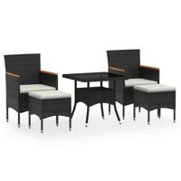 5-delige Tuinset poly rattan en gehard glas zwart - thumbnail