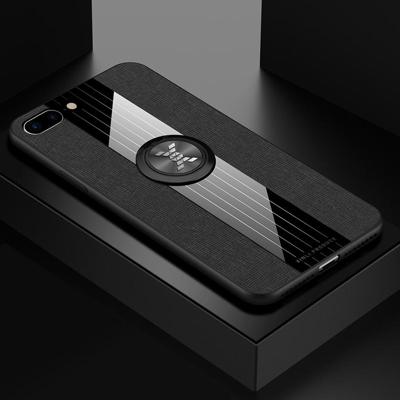 Voor iPhone 8/7 XINLI stiksels doek Textue schokbestendig TPU beschermhoes met ring houder (zwart)