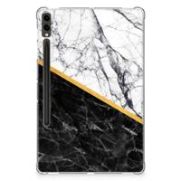 Samsung Galaxy Tab S9 Plus Tablet Back Cover Marmer Wit Zwart - Origineel Cadeau Man - thumbnail