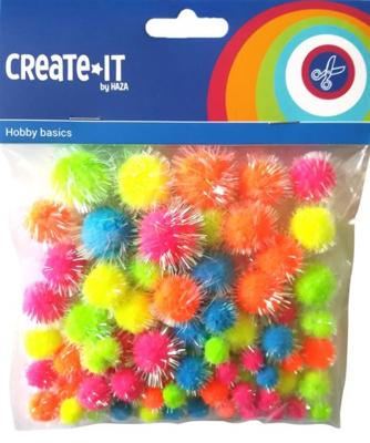Haza Witbaard Glitter pompoms neon, 75st.