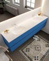 Mondiaz Vica 200cm badmeubel jeans 4 lades wastafel Moon dubbel met 2 kraangaten - thumbnail