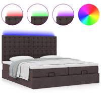 Ottoman bed met matrassen en LED's 200x200cm stof donkerbruin - thumbnail